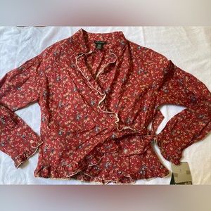 Lauren Ralph lauren cottagecore floral cotton wrap shirt